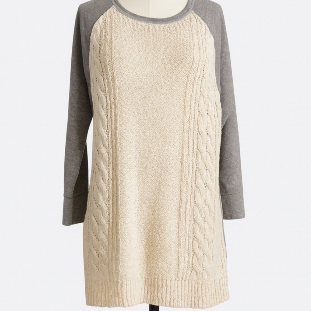 Ruff Hewn Cream Gray Mixed Media Cotton Sweater 1X Quiet Luxury Coastal